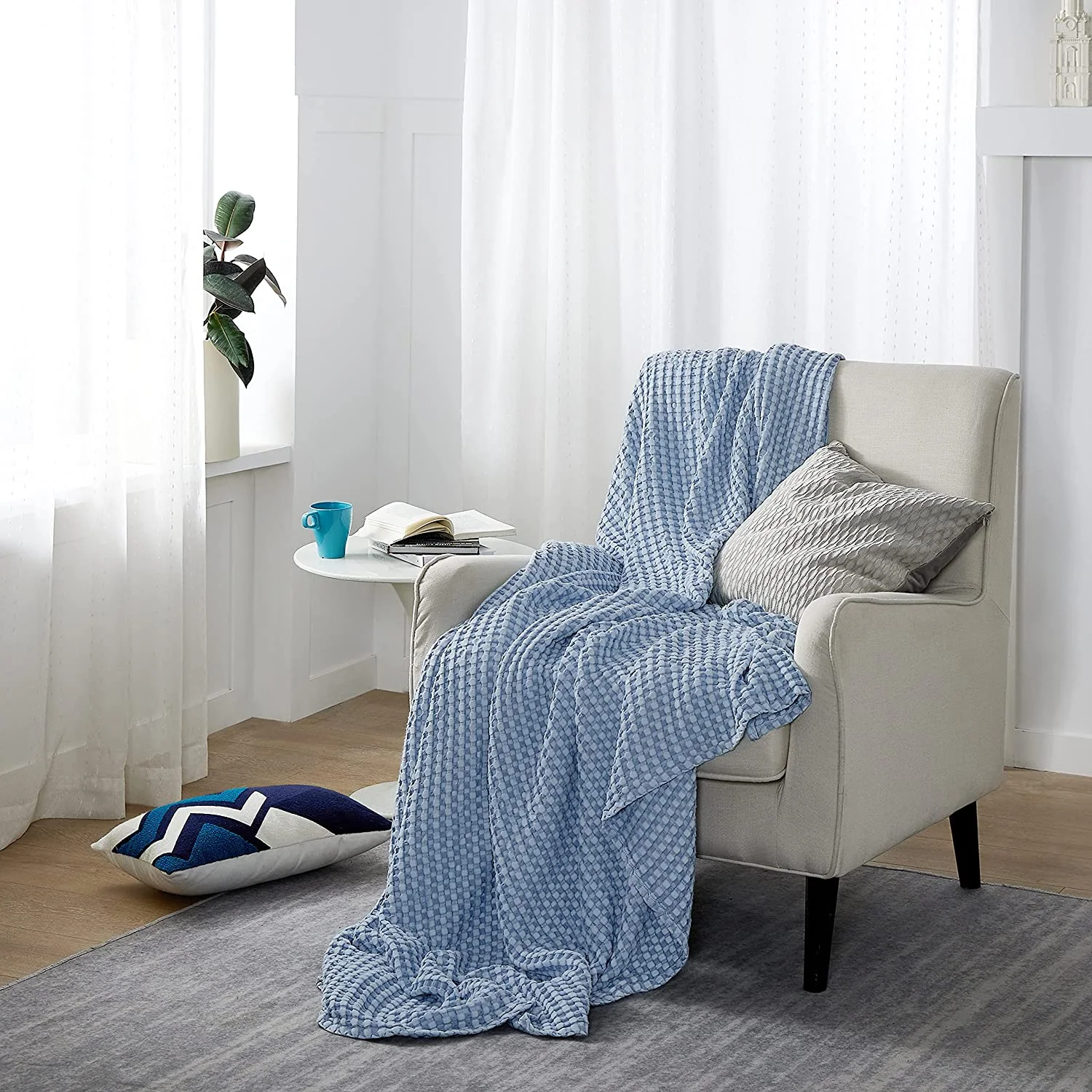 Throw Blanket- Textured Solid Soft Sofa Couch Decorative Knitted Blanket — product image 2
